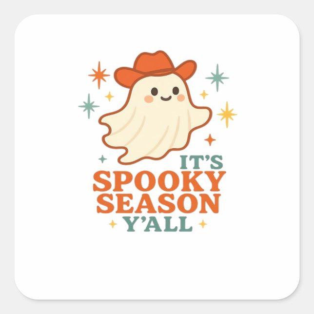 Es ist Spooky Season Y’all Cowboy Boo Quadratischer Aufkleber (Vorderseite)