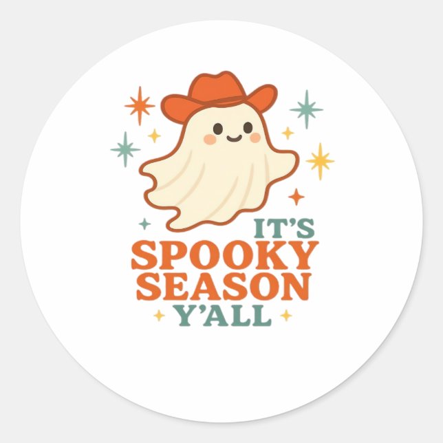 Es ist Spooky Season Y’all Cowboy Boo Runder Aufkleber (Vorderseite)