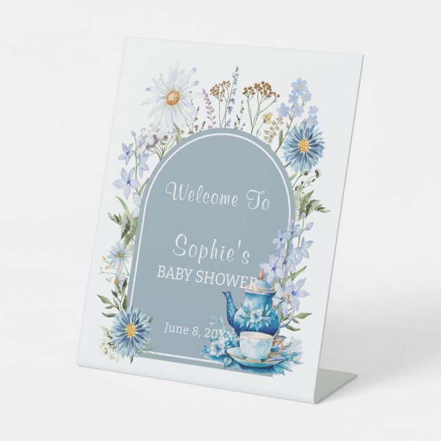 Es ist Tea Time Garden Baby Dusche Willkommen Sockelschild (Vorderseite)