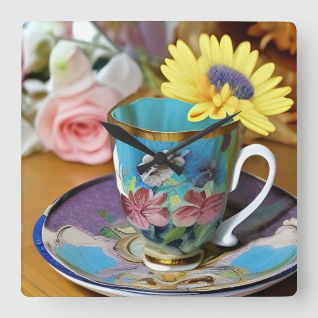 Es ist Tea Time Quadratische Wanduhr (Vorderseite)
