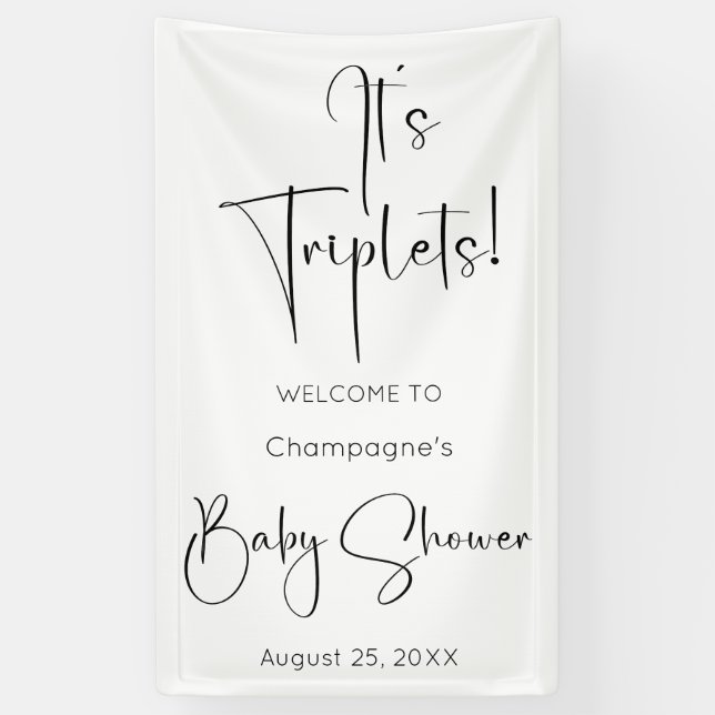 Es ist Triplets Moderne Script Baby Dusche Banner (Vertikal)