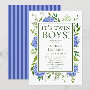 Es ist Twin Boys Blue Hydrangeas Baby Shower Einladung