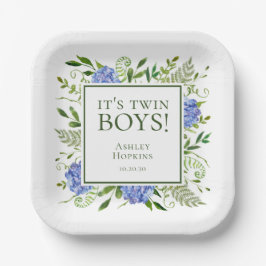 Es ist Twin Boys Blue Hydrangeas Boy Baby Shower Pappteller