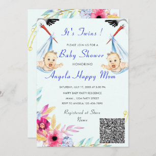 Es ist Twin Boys QR Code Info Baby Shower Einladun