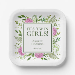 Es ist Twin Girls Pink Hydrangeas Girl Baby Dusche Pappteller