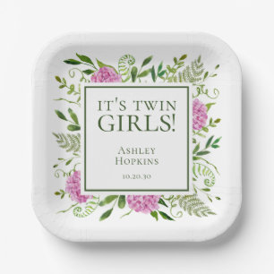 Es ist Twin Girls Pink Hydrangeas Girl Baby Dusche Pappteller