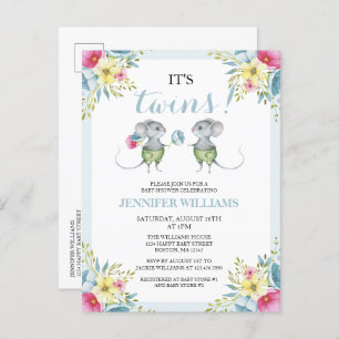 Es ist Twins Blue Floral Boy Twins Baby Dusche Einladungspostkarte
