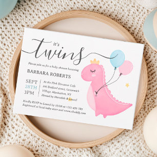 Es ist Twins Boy and Girl Pink Dinosaur Baby Showe Einladung