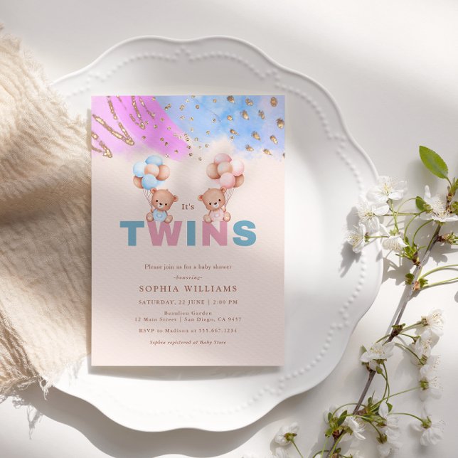 Es ist Twins Boy and Girl Twin Baby Shower Einladung (Von Creator hochgeladen)