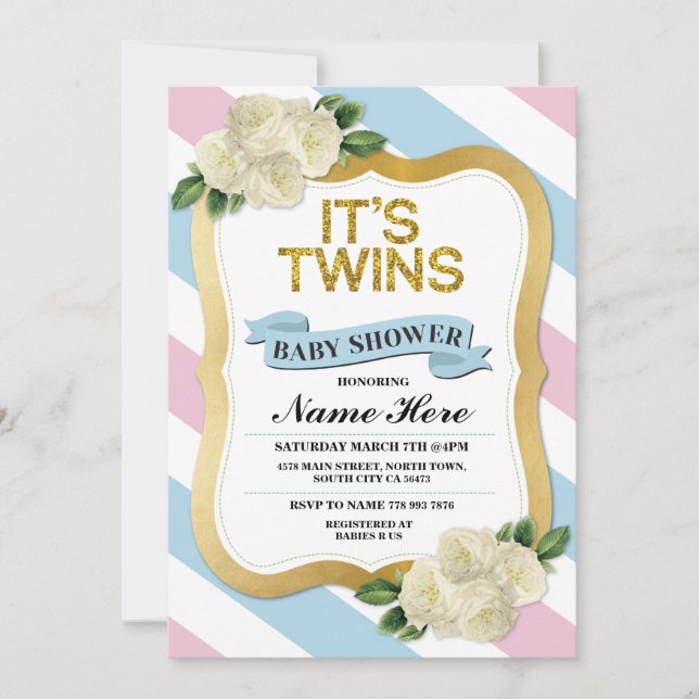 Es ist Twins Boy & Girl Baby Dusche Pink Blue Invi Einladung (Vorderseite)