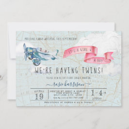Es ist Twins Boy Girl | Vintage Airplane-Baby-Dusc Einladung