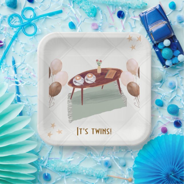 Es ist Twins Coffee Themed Baby Dusche Pappteller (Party)
