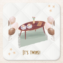 Es ist Twins Coffee Themed Baby Dusche Rechteckiger Pappuntersetzer
