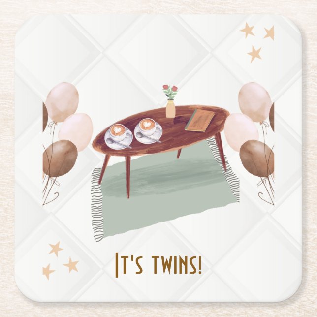Es ist Twins Coffee Themed Baby Dusche Rechteckiger Pappuntersetzer (Vorderseite)