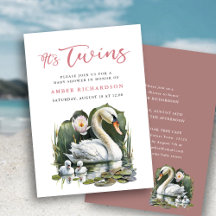 Es ist Twins Elegant Pink Script Swan Baby Shower
