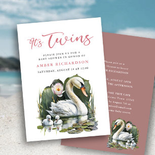 Es ist Twins Elegant Pink Script Swan Baby Shower Einladung