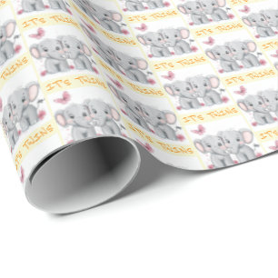 Es ist Twins Elephant Gift Wrap, Twins Baby Shower Geschenkpapier