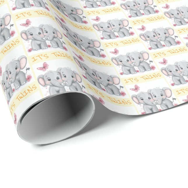 Es ist Twins Elephant Gift Wrap, Twins Baby Shower Geschenkpapier (Rolleneckpunkt)