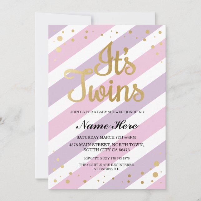 Es ist Twins Girls Baby Shower Gold & Pink Invite Einladung (Vorderseite)