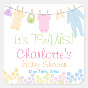 Es ist TWINS! Kleine Kleidung Baby Dusche Party Quadratischer Aufkleber