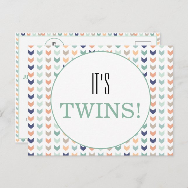 Es ist Twins Modern Geometric Twins Baby Dusche Postkarte (Vorne/Hinten)