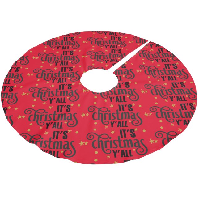 Es ist Weihnachten Y'All Word Art Polyester Weihnachtsbaumdecke (Schrägansicht)