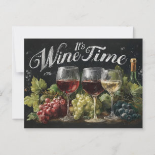 "Es ist Weinzeit" Rustikale Kreidetafel-Kunst Postkarte