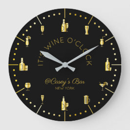 Es ist Wine O’Clock Elegant Gold Black Monogram Große Wanduhr
