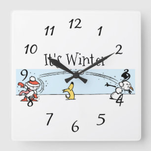 Es ist Winter Quadratische Wanduhr