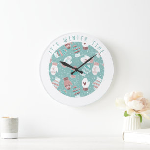 Es ist Winter Time Weihnachten Mitten Muster in Mi Große Wanduhr