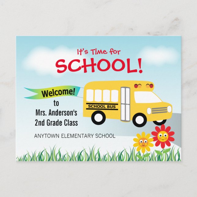 Es ist Zeit für die Schule, zurück zum Schulbus Postkarte (Vorderseite)
