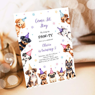 Es ist Zeit für eine Pfoten-Party Geburtstagstiere Einladung