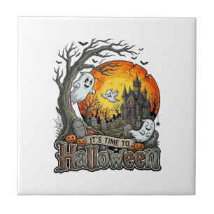 Es ist Zeit Halloween Spukhaus Friedhof Gruselig Fliese