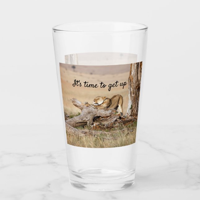 Es ist Zeit, Lion Foto mit Text aufzustehen Glas (Vorderseite)
