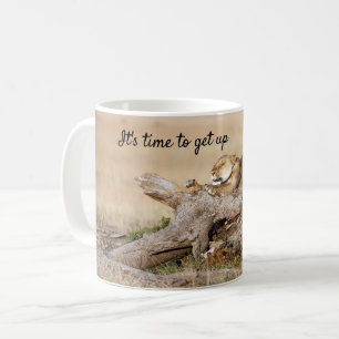 Es ist Zeit, Lion Foto mit Text aufzustehen Kaffeetasse