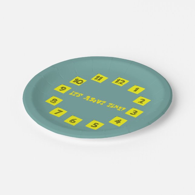 Es ist Zeit! Papierplatte Pappteller (Schrägansicht)