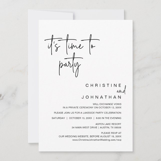 Es ist Zeit zum Party, zum Hochzeitsessen. Einladung (Vorderseite)