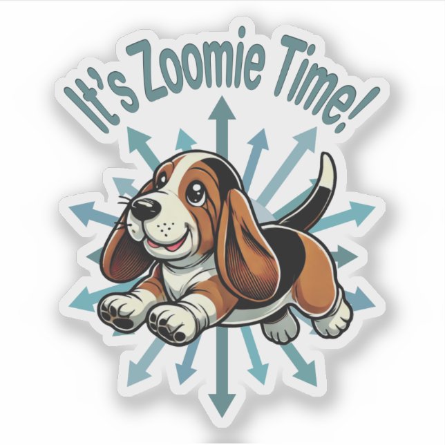 Es ist Zoomie Time Basset Hound Aufkleber (Vorderseite)