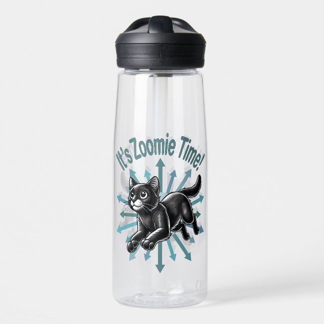 Es ist Zoomie Time Black Cat Trinkflasche (Vorne)
