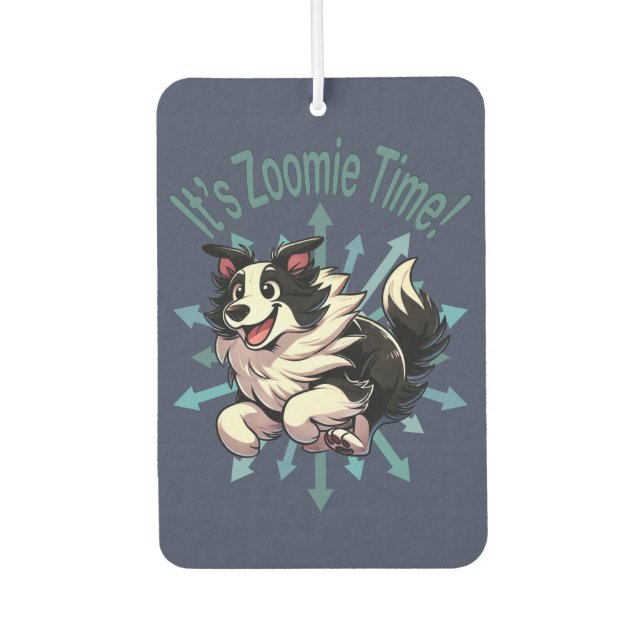 Es ist Zoomie Time Border Collie Autolufterfrischer (Vorderseite)
