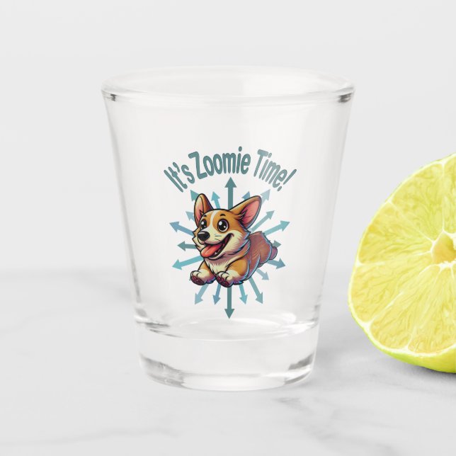 Es ist Zoomie Time Corgi Schnapsglas (Vorderseite)