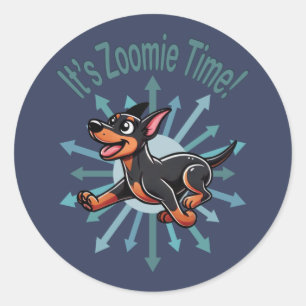 Es ist Zoomie Time Doberman Pincher Runder Aufkleber