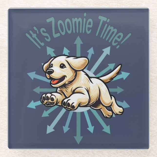 Es ist Zoomie Time Golden Labrador Glasuntersetzer (Vorderseite)