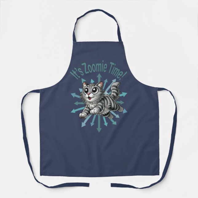 Es ist Zoomie Time Gray Tabby Cat Schürze (Vorderseite)