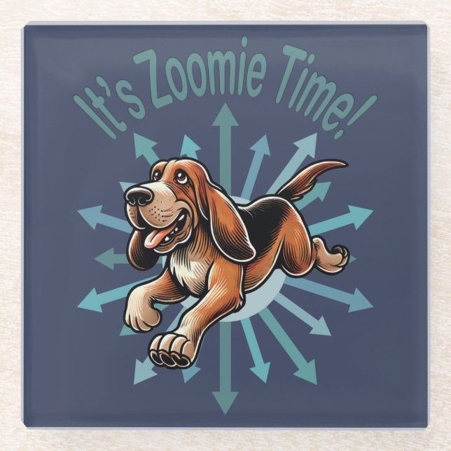 Es ist Zoomie Time Hound Dog Glasuntersetzer (Vorderseite)