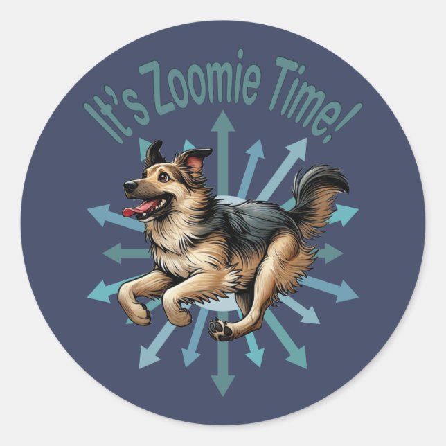 Es ist Zoomie Time Large Mutt Runder Aufkleber (Vorderseite)
