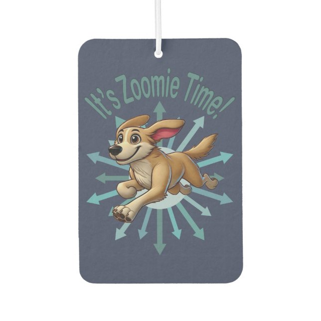 Es ist Zoomie Time Medium als Mutt Autolufterfrischer (Vorderseite)