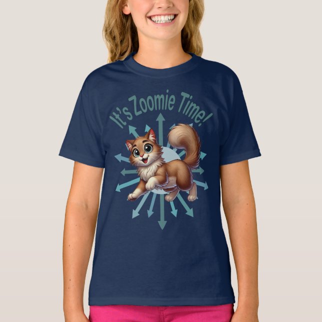 Es ist Zoomie Time Niedlich Brown & White Cat T-Shirt (Vorderseite)