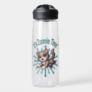 Es ist Zoomie Time Niedlich Gray & White Cat Trinkflasche