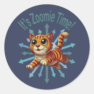 Es ist Zoomie Time Orange Tabby Cat Runder Aufkleber
